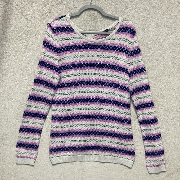NWT Talbots Jacquard Fair Isle Back Zip Sweater Pink Purple Women’s Medium - Picture 1 of 12